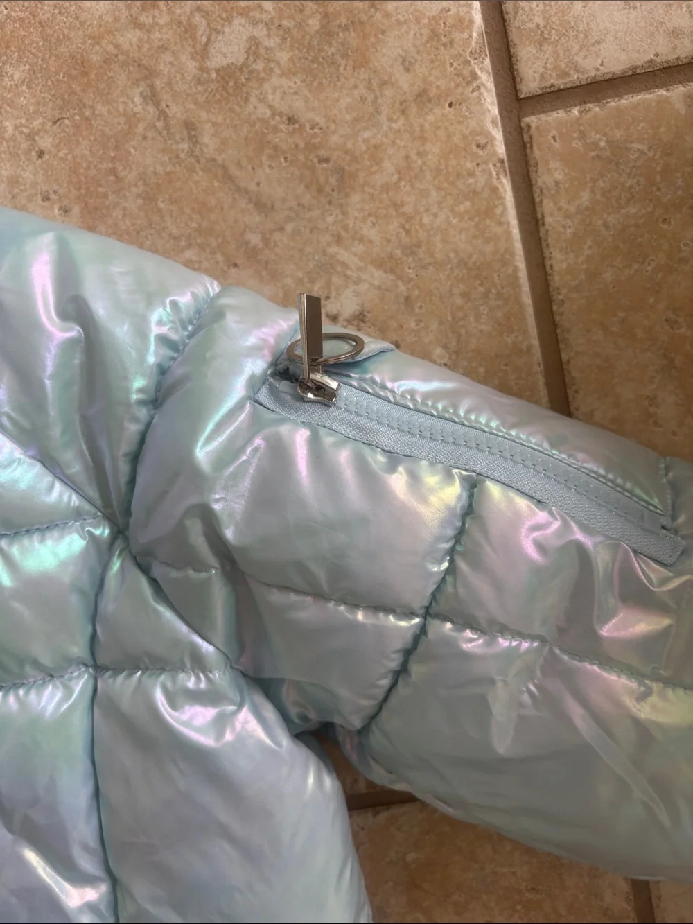 Limited Too girls 14/16 Iridescent Light Blue Kids Puffer Jacket w/Sherpa Hood